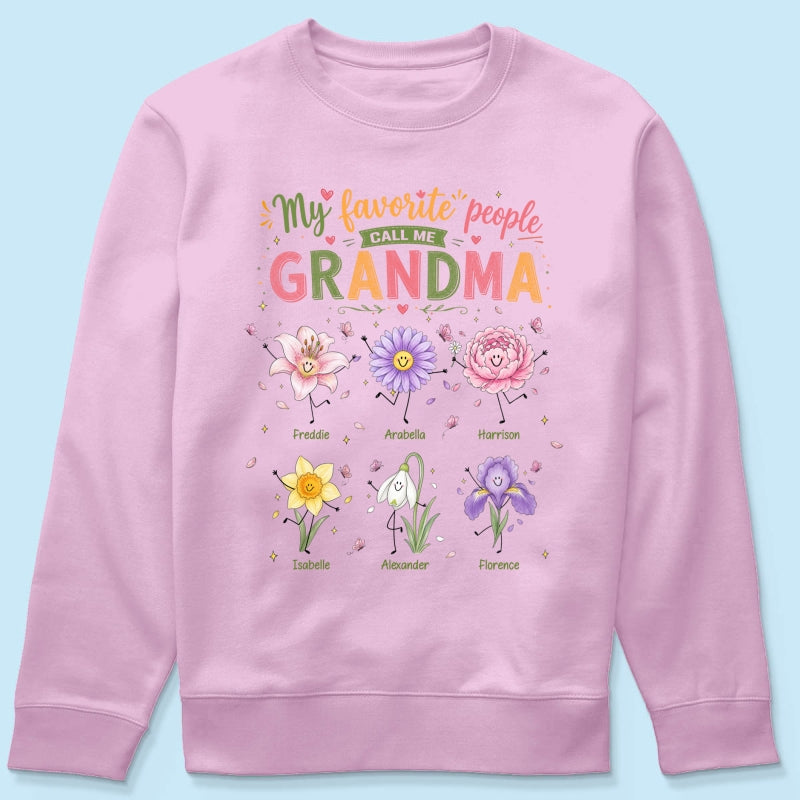 My Favorite People Call Me Grandma Cute Doodle Birth Month Flower - Personalized Shirt - Heartfelt Gift For Grandma, Mom