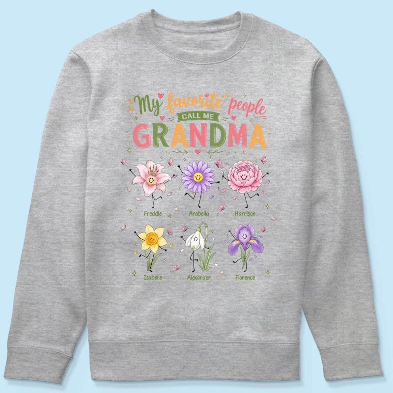 My Favorite People Call Me Grandma Cute Doodle Birth Month Flower - Personalized Shirt - Heartfelt Gift For Grandma, Mom