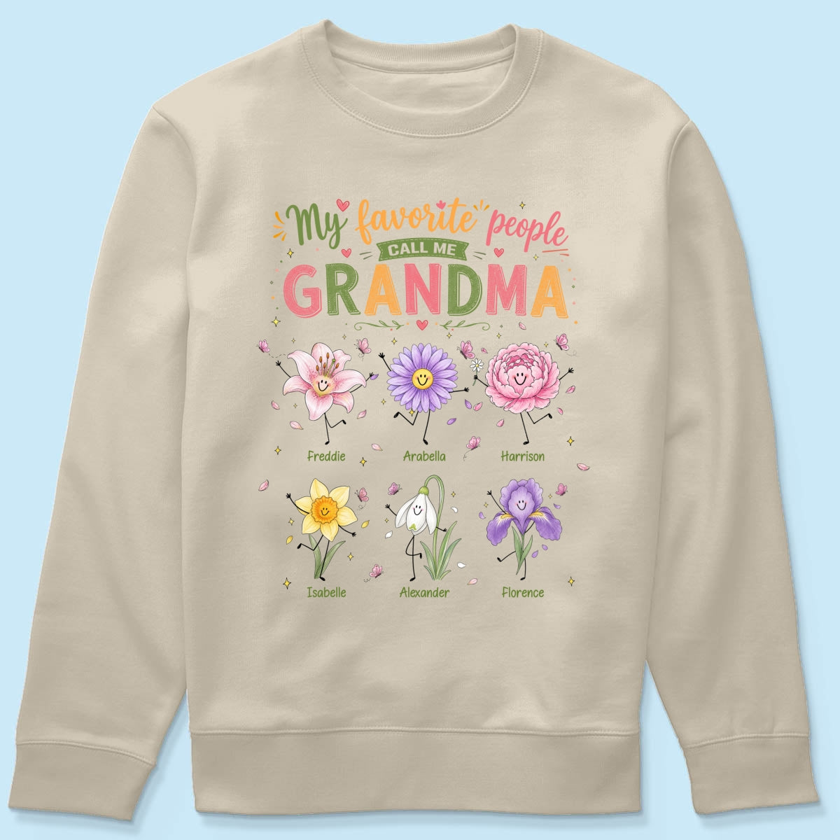 My Favorite People Call Me Grandma Cute Doodle Birth Month Flower - Personalized Shirt - Heartfelt Gift For Grandma, Mom