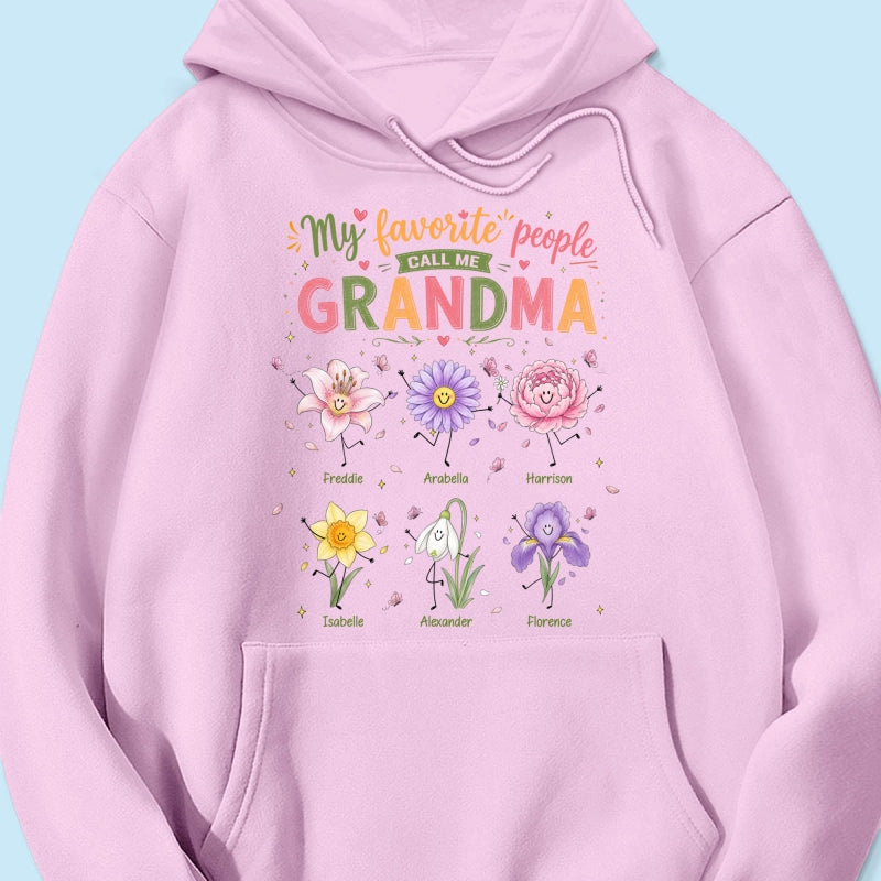 My Favorite People Call Me Grandma Cute Doodle Birth Month Flower - Personalized Shirt - Heartfelt Gift For Grandma, Mom