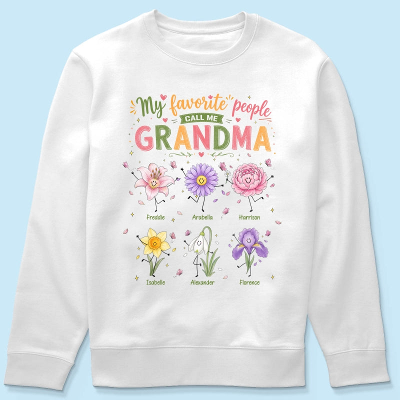 My Favorite People Call Me Grandma Cute Doodle Birth Month Flower - Personalized Shirt - Heartfelt Gift For Grandma, Mom