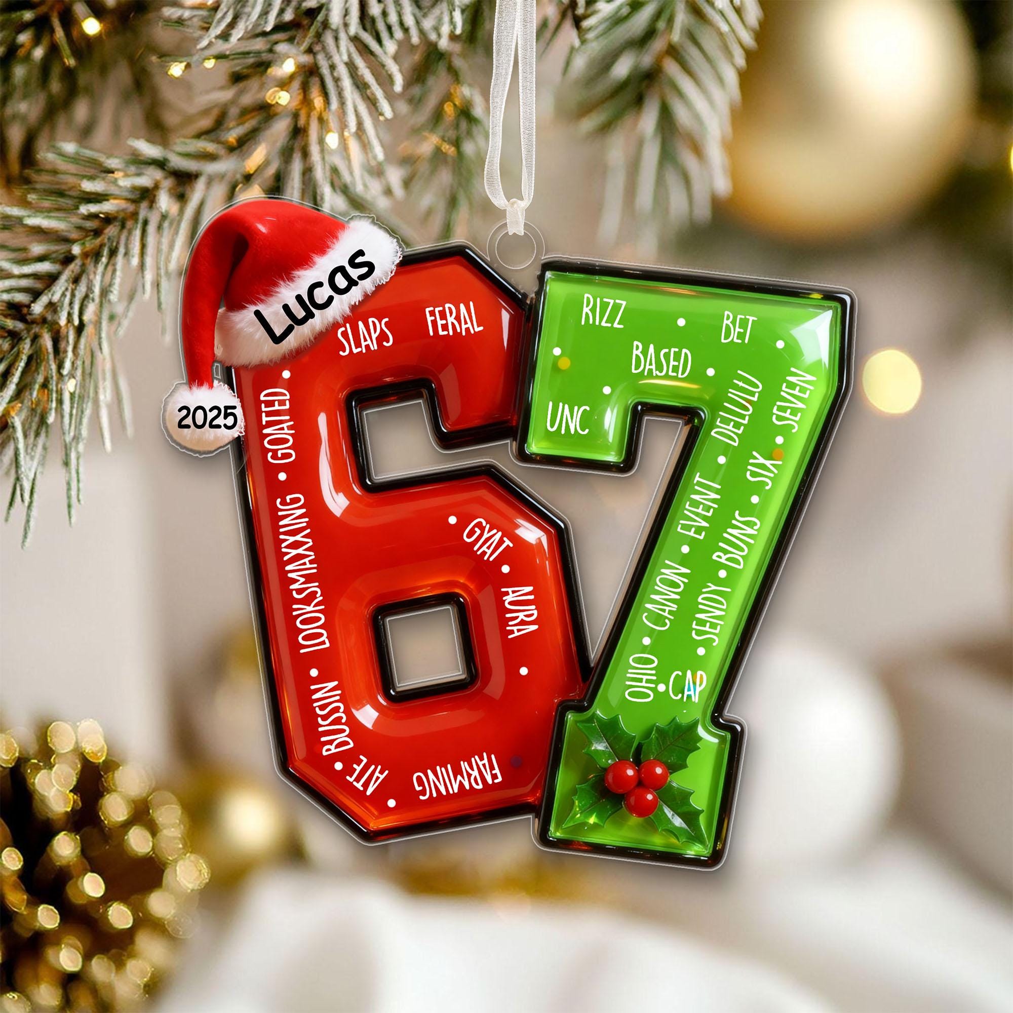 Funny Teen Slang Ornament 67, Custom Name Christmas Ornament for Teens, Gen Z Meme Ornament, Cool Boy Gift, 2025 Trend Ornament