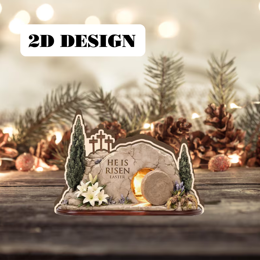 He Is Risen Empty Tomb 2D Wooden Block – Resurrection Scene Decor