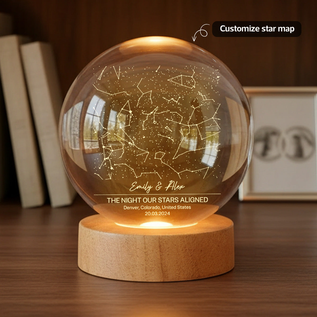 Eternal Love Custom Couple Anniversary Date Star Map - Personalized Crystal Ball LED Night Light - Valentine's Day Gift For Couple, For Her, For Him