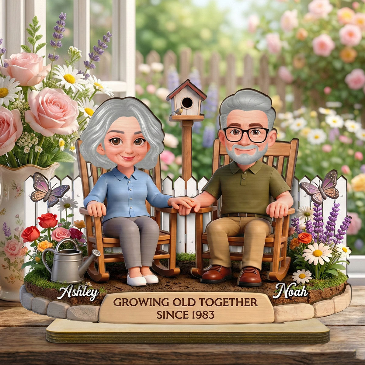 Eternal Love Couple Backyard Garden Growing Old Together - Personalized 2-Layer Wooden Plaque - Heartfelt Valentine's Day, Anniversary Gift For Couple, Gift For Him, For Her