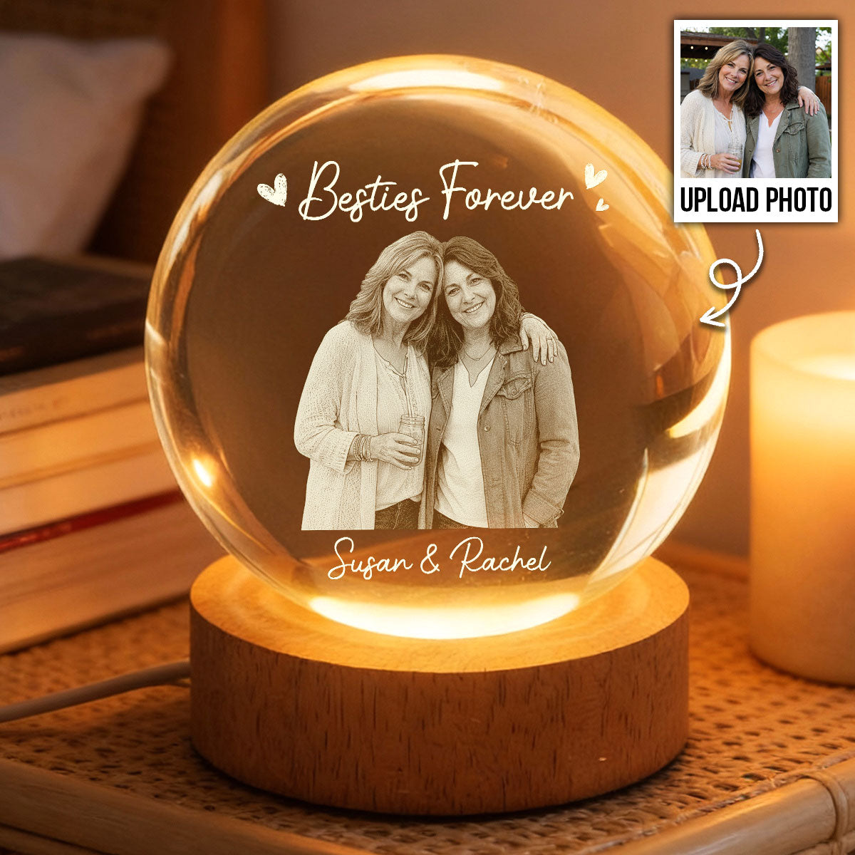 Besties Forever Custom Photo - Personalized Crystal Ball LED Night Light - Birthday Gift, Gift For Best Friends