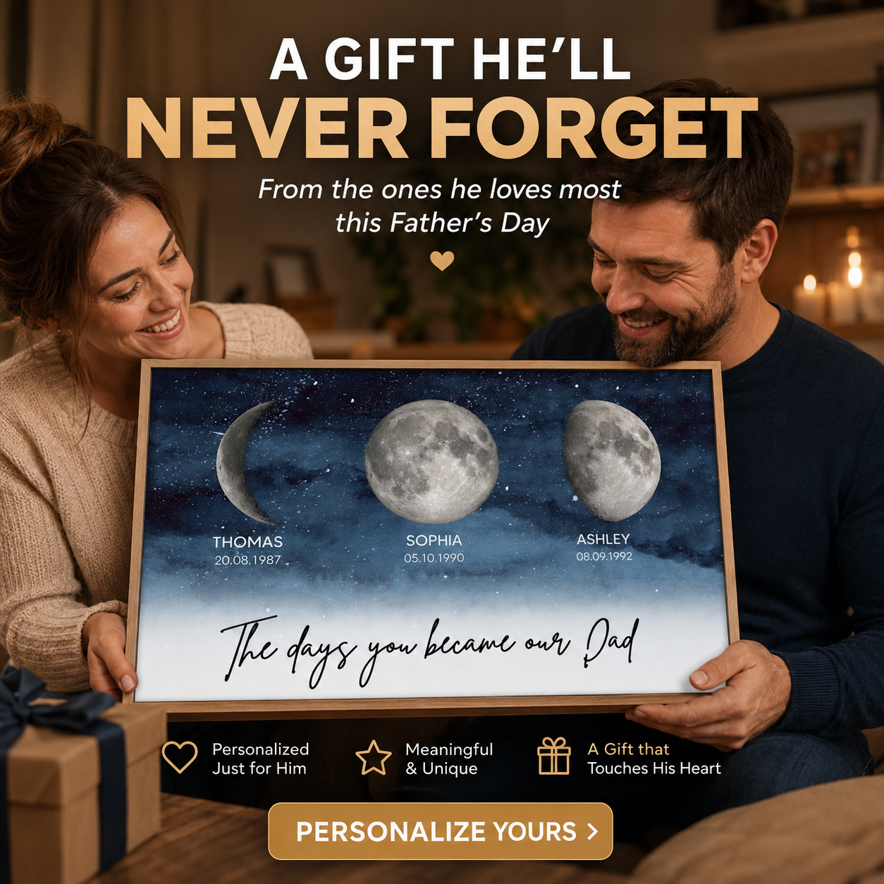 Starry Night Custom Birth Moon Phase The Days You Became Our Dad - Personalized Poster - Gift For Dad, Gift For Husband, Gift For Grandpa