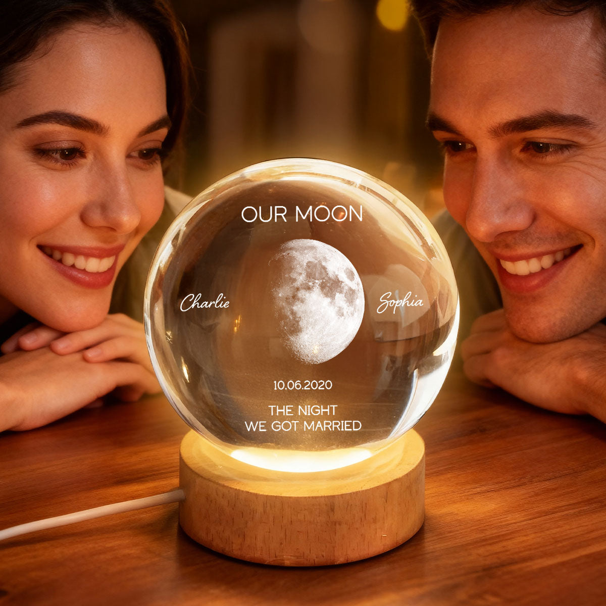 Personalized Moon Phase Crystal Ball Night Light - Custom Date Gift for Mom & Her - Unique Anniversary or Birthday Keepsake