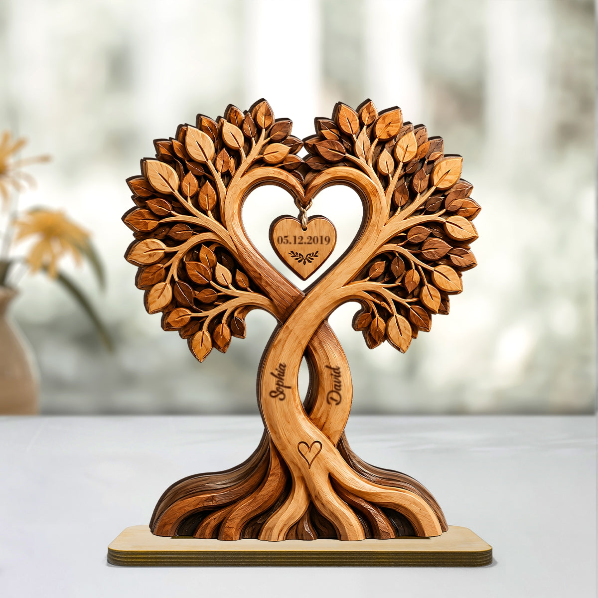Couple Heart Tree - Personalized 2-Layered Wooden Plaque - Anniversary Gift for Him, Gift for Her