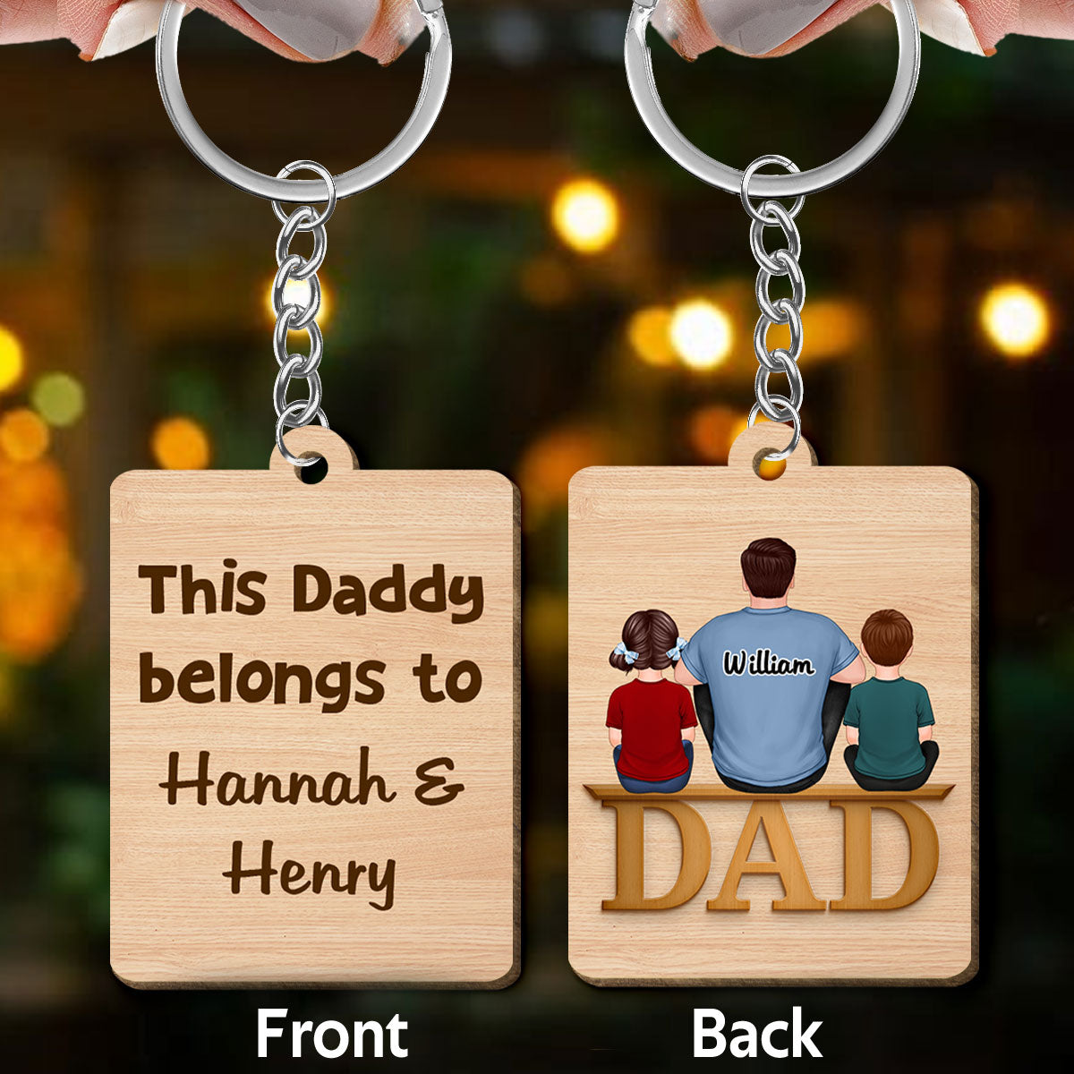 Daddy Belongs To Kids Personalized Wooden Keychain