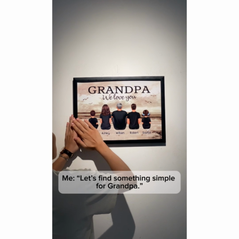 Grandpa And Grandsons Granddaughters Retro Vintage Beach Landscape Personalized Poster| Heartfelt Father's Day Gift For Grandpa From Grandkids