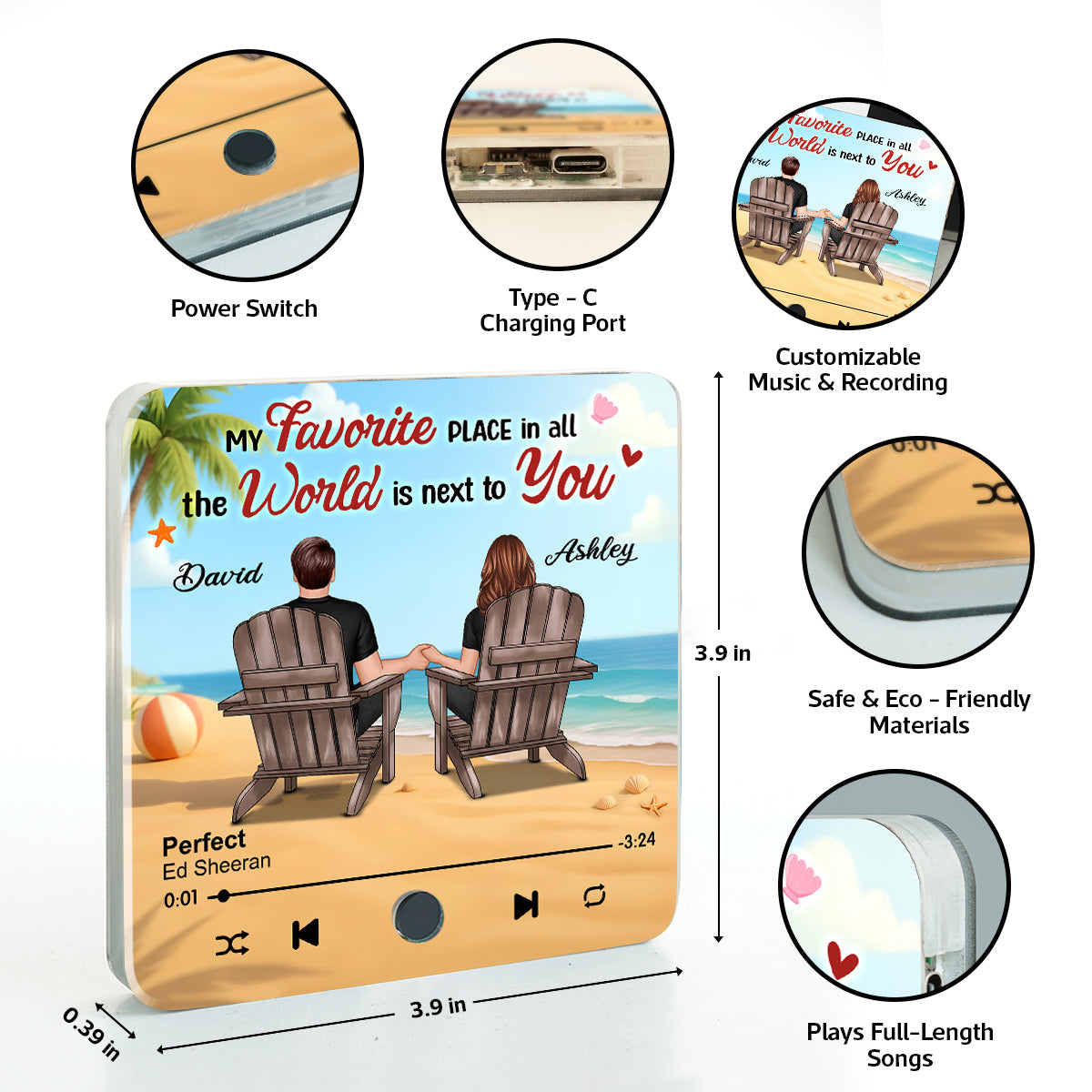 My Favorite Place in All the World is Next to You, Summer Couple Sitting Back View Personalized Music Fridge Magnet