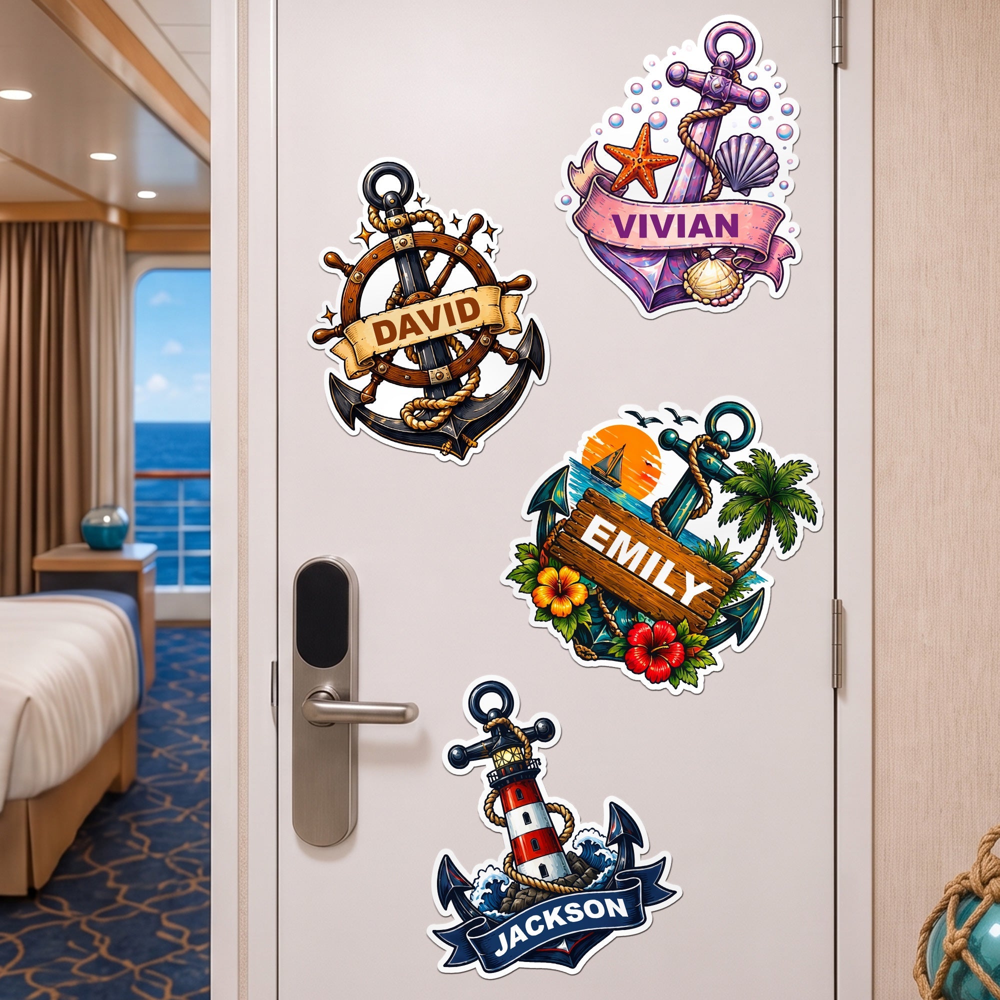 Anchor Cruise Door Signs Stateroom Decor Cruising Family Vacation, Girls Trip - Personalized Magnet