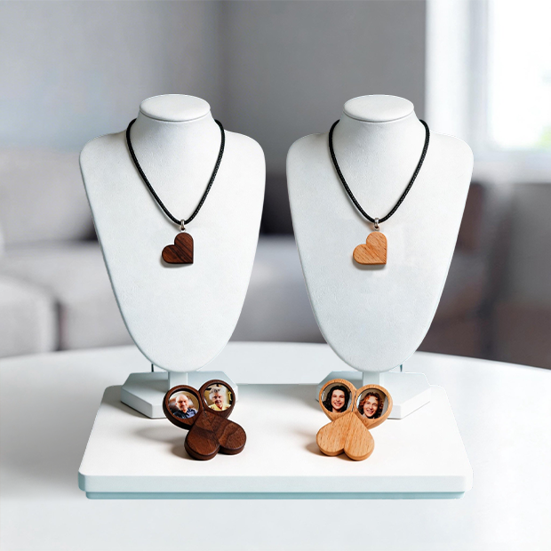Hidden Magnetic Wooden Locket Necklace with Secret Compartment