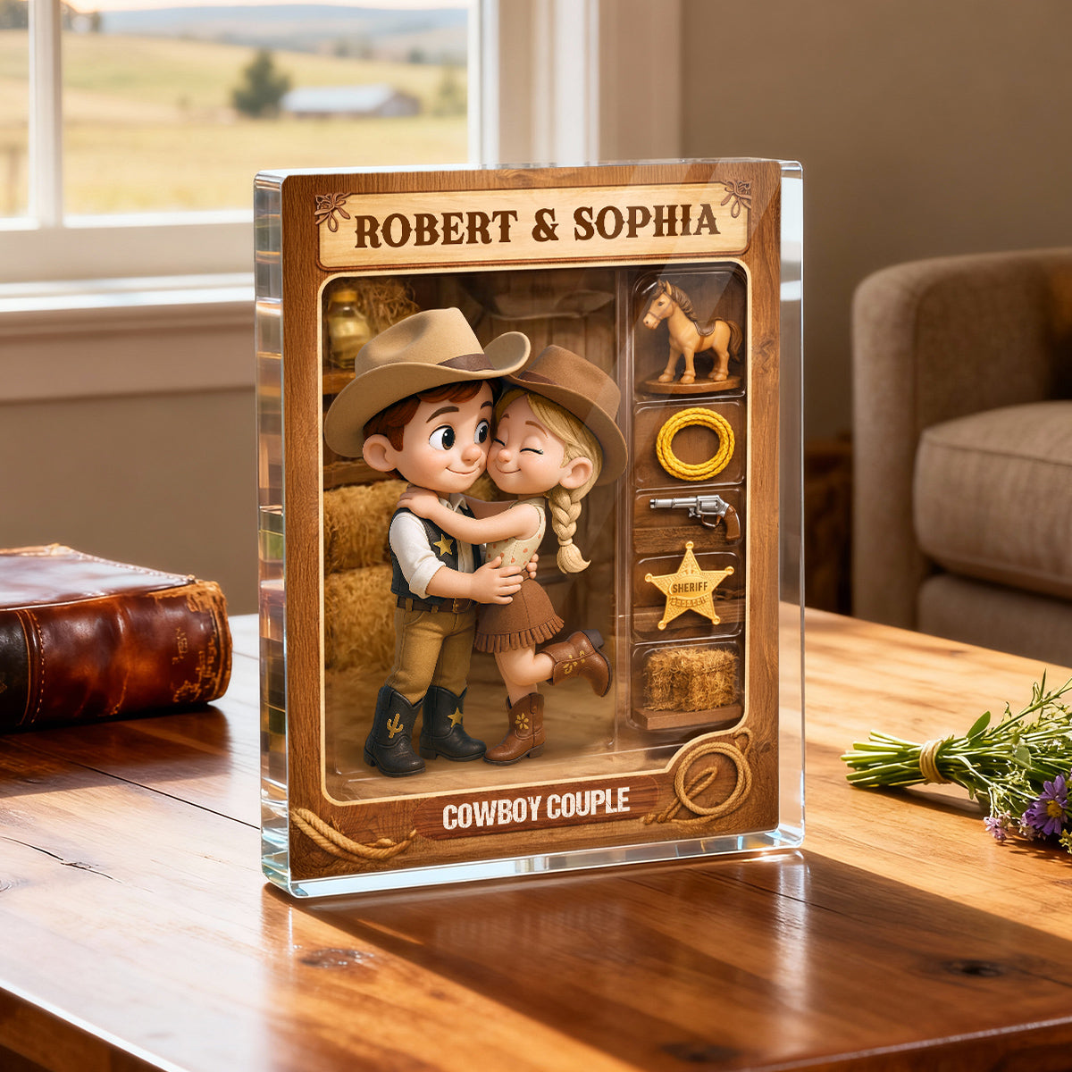 Countryside Couple Cowboy Cowgirl Action Figure - Personalized Acrylic Block Plaque - Anniversary, Valentine's Day Gift, Gift For Him, Gift For Her