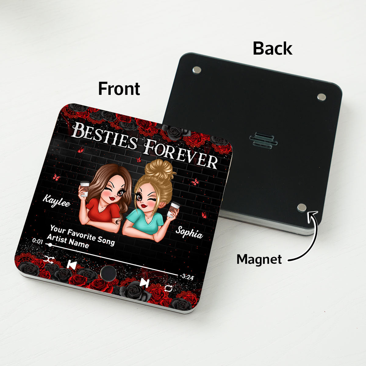 Besties Forever Friendship Song Personalized Music Fridge Magnet, Gift For Best Friends