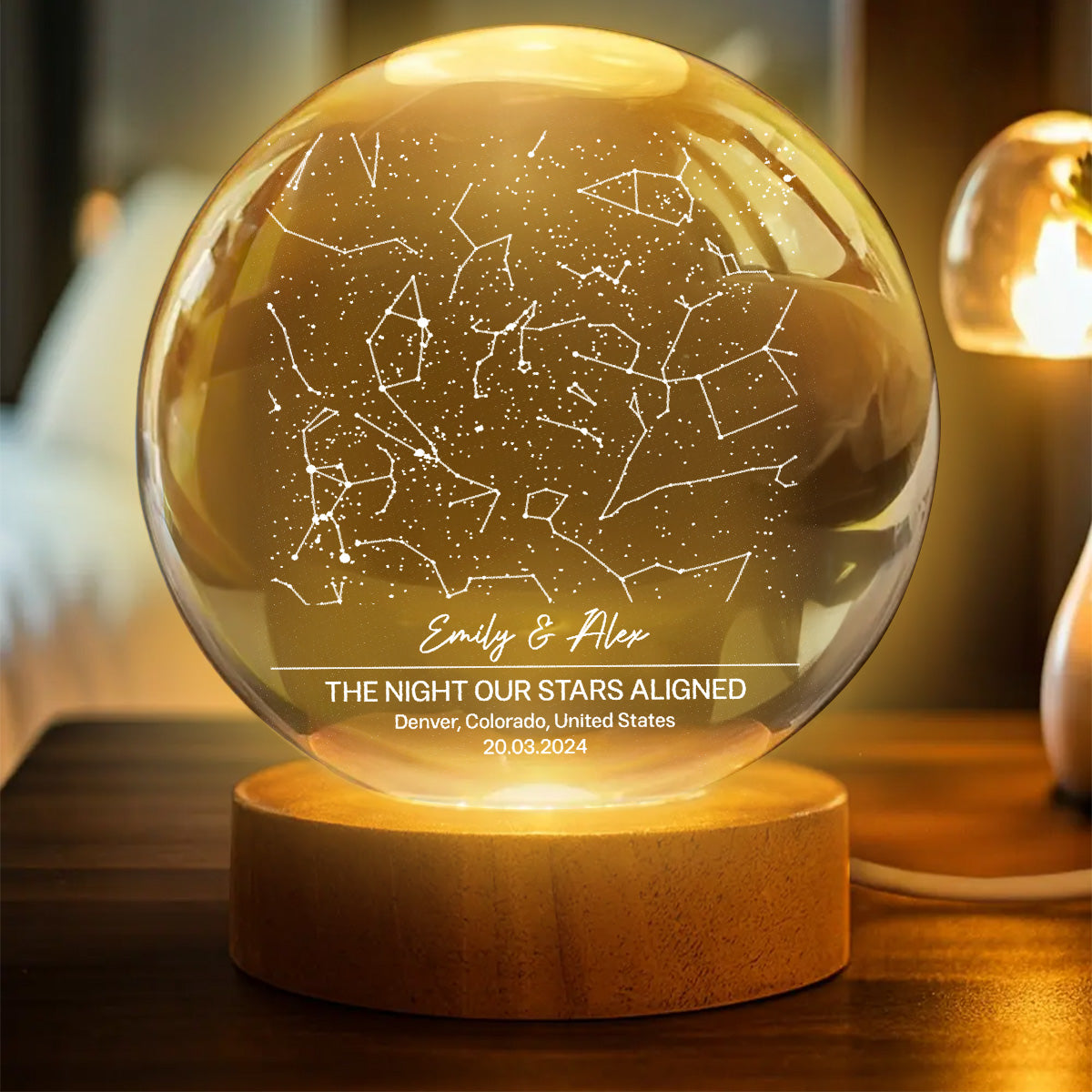 Eternal Love Custom Couple Anniversary Date Star Map - Personalized Crystal Ball LED Night Light - Valentine's Day Gift For Couple, For Her, For Him