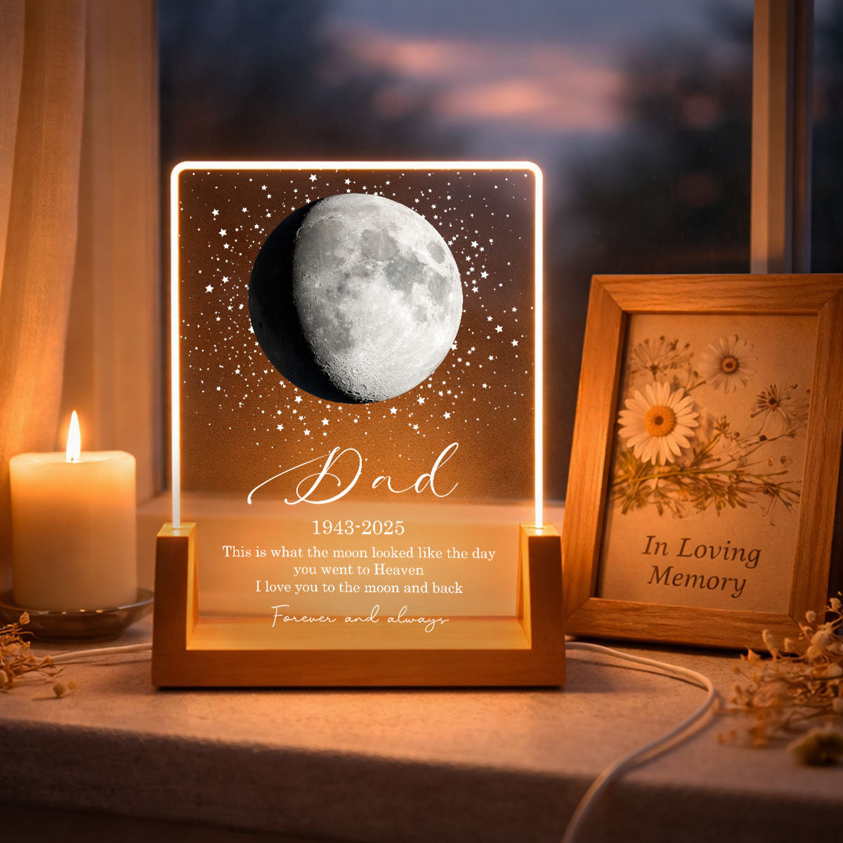 This is What the Moon Look Like the Day You Went to Heaven - Personalized LED Night Light - Heartfelt Memorial Remembrance Keepsake