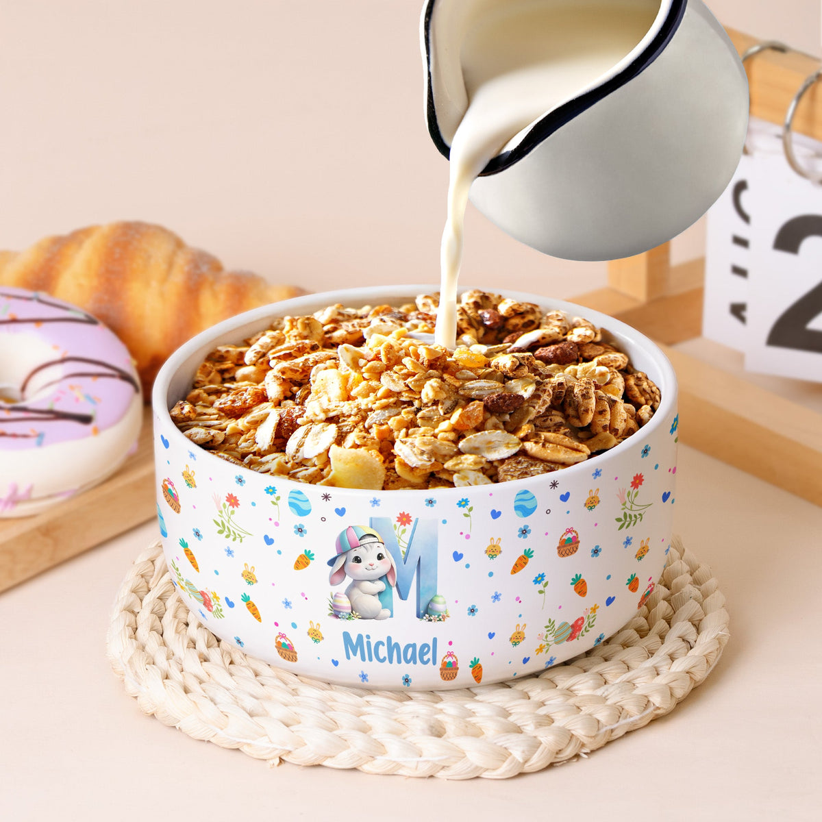 Bunny Initial Easter - Personalized Ceramic Bowl