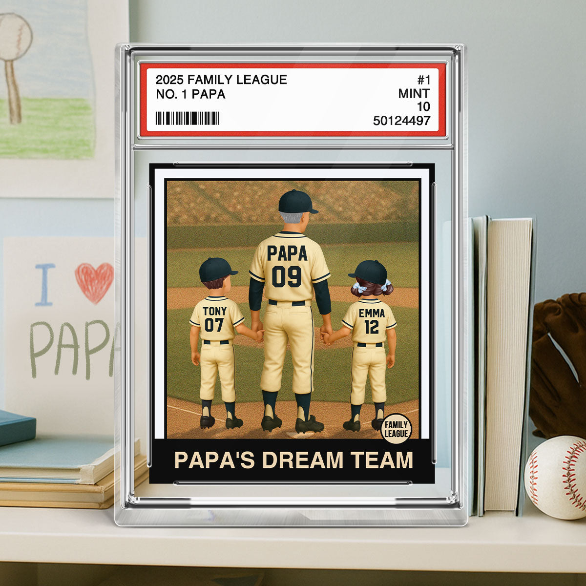Baseball No. 1 Grandpa Man & Kids Trading Card Style Personalized Acrylic Block Plaque