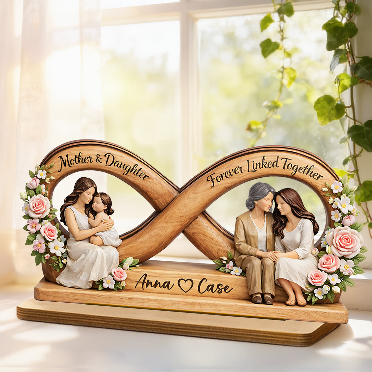 Mother & Daughter Forever Linked Together - Personalized 2-Layered Wooden Plaque - Mother Day's Gift For Mom, Gift For Daughter