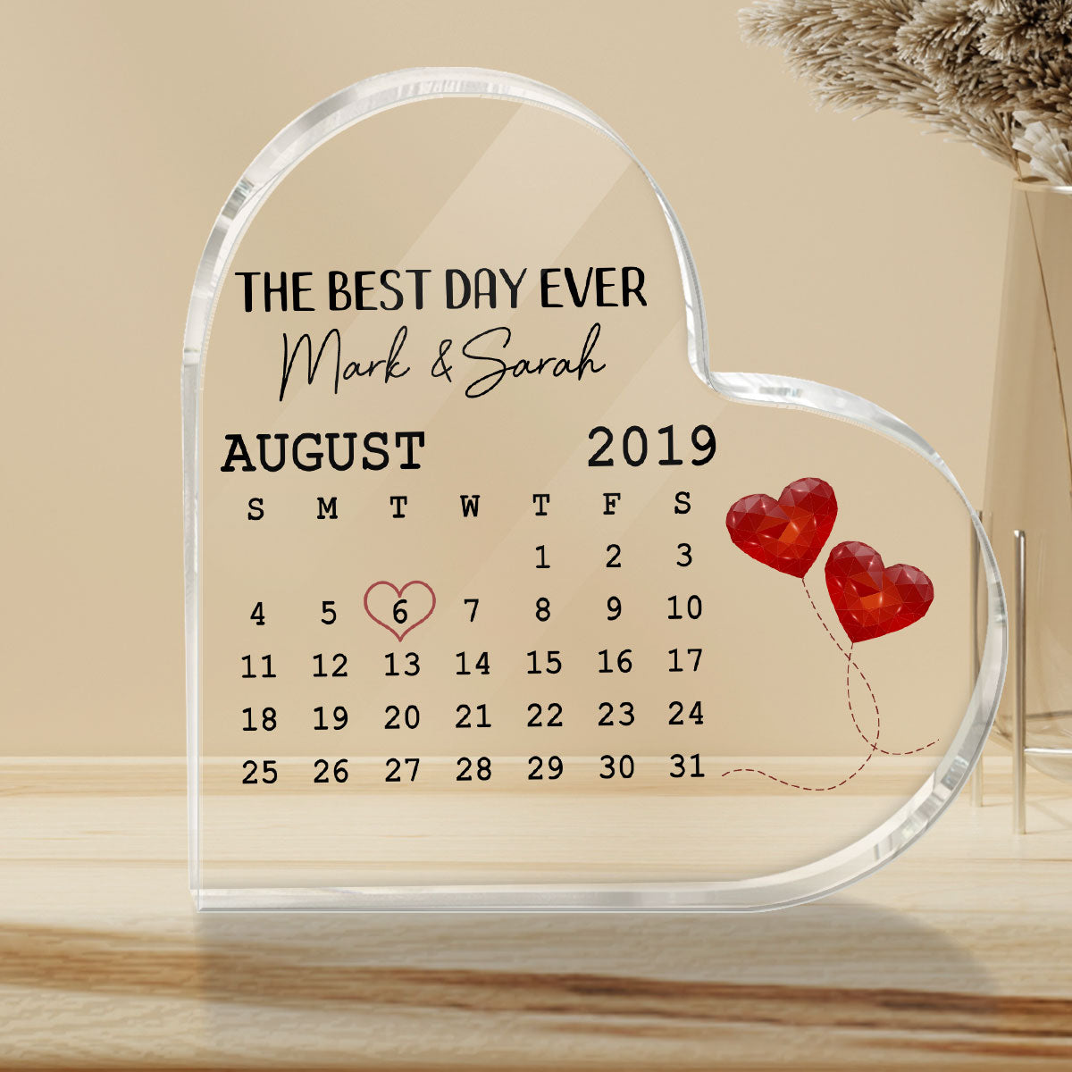 Anniversary Day Simple Calendar Keepsake Personalized Acrylic Heart Plaque - Anniversary Gift For Couple - Gift For Him - Gift For Her