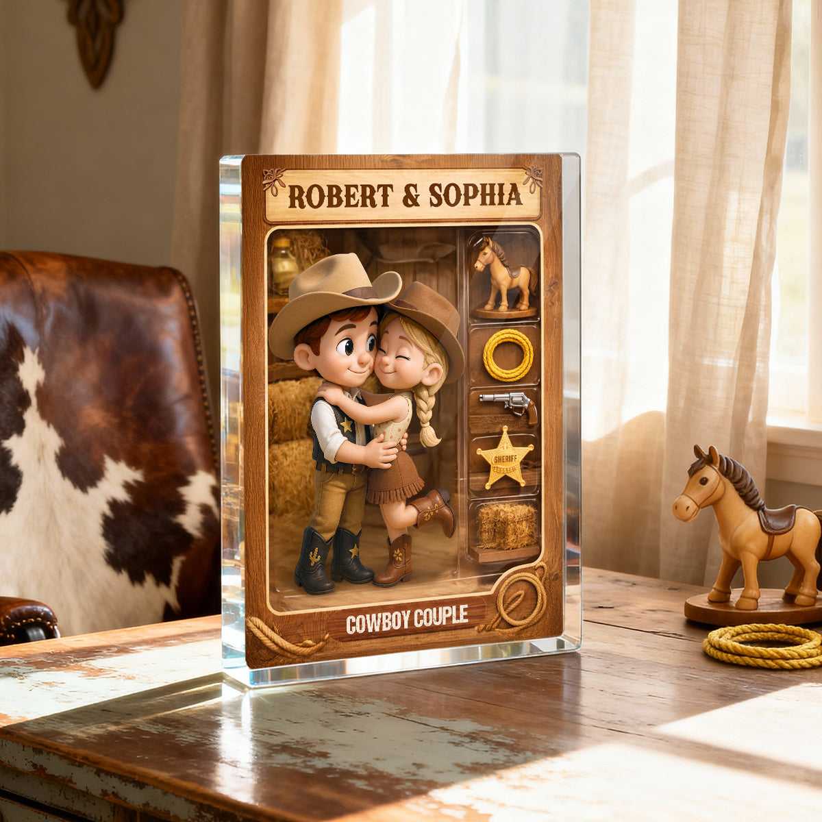 Countryside Couple Cowboy Cowgirl Action Figure - Personalized Acrylic Block Plaque - Anniversary, Valentine's Day Gift, Gift For Him, Gift For Her