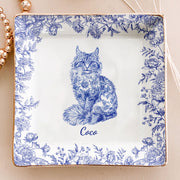 Cat Lover Chinoiserie Toile De Jouy Style - Personalized Jewelry Dish