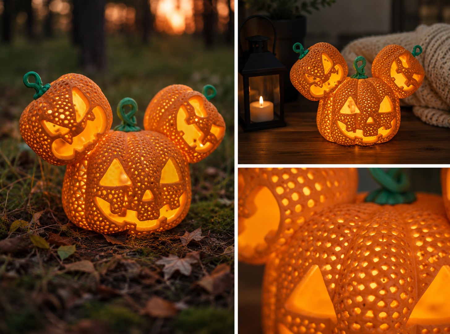 Halloween Pumpkin Lantern 3D Printed Ornament – Holiday Decoration