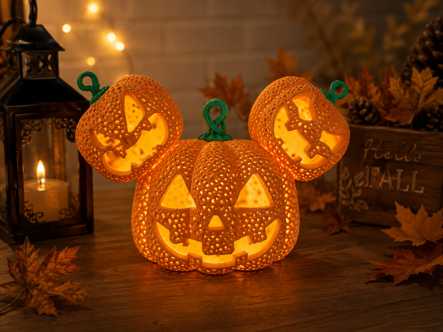 Halloween Pumpkin Lantern 3D Printed Ornament – Holiday Decoration