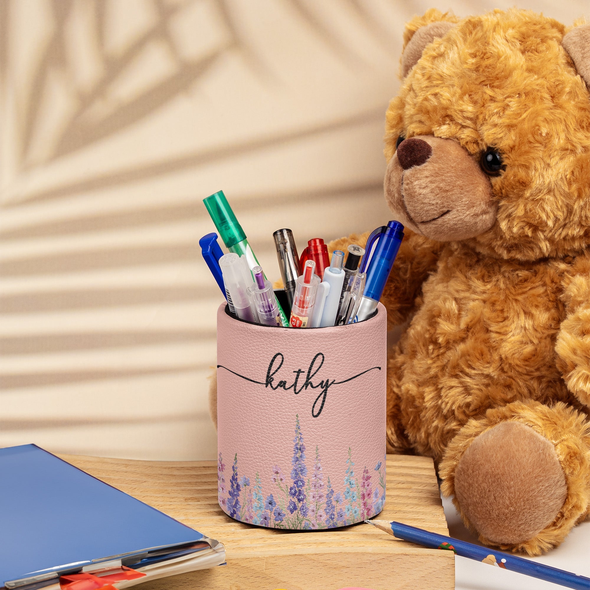 Custom Birth Flower & Name For Her, Wife, Daughter, Sister - Personalized Pencil Holder