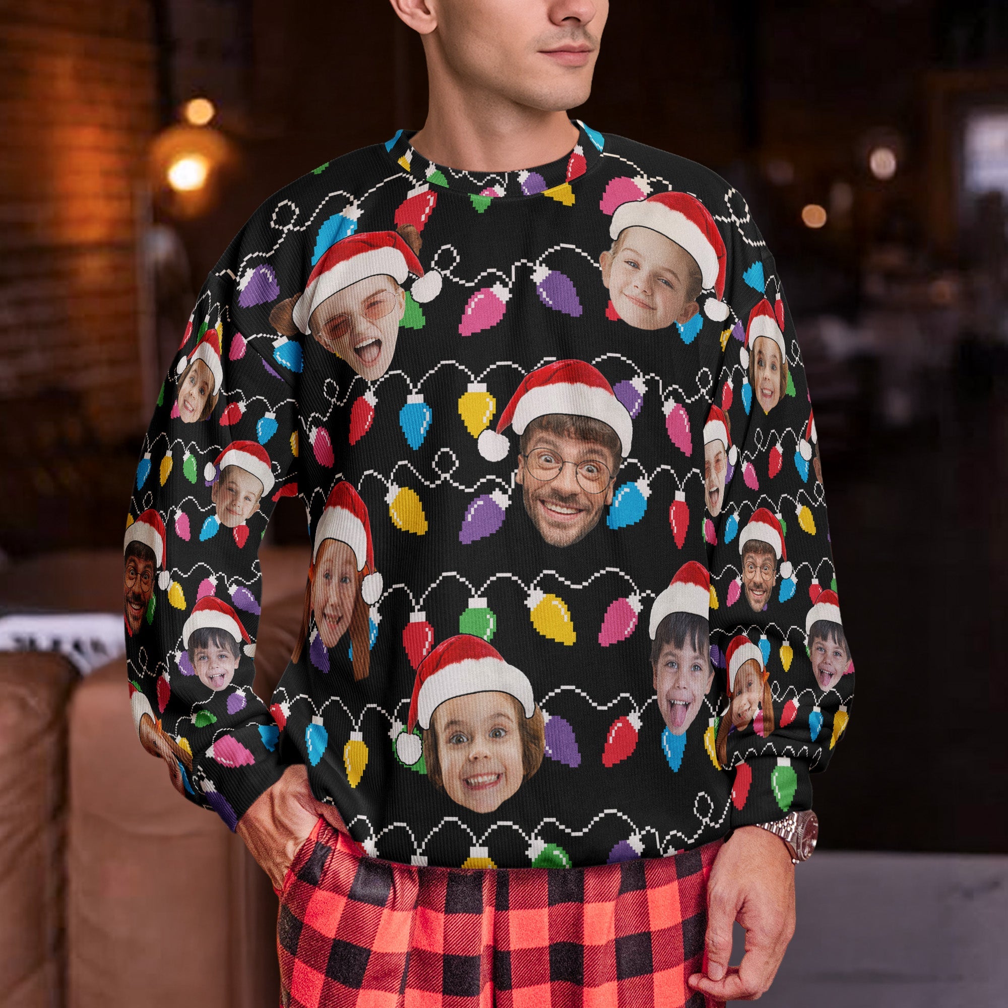 Custom Face Christmas Family Silly Xmas Leds - Personalized Photo Ugly Sweater