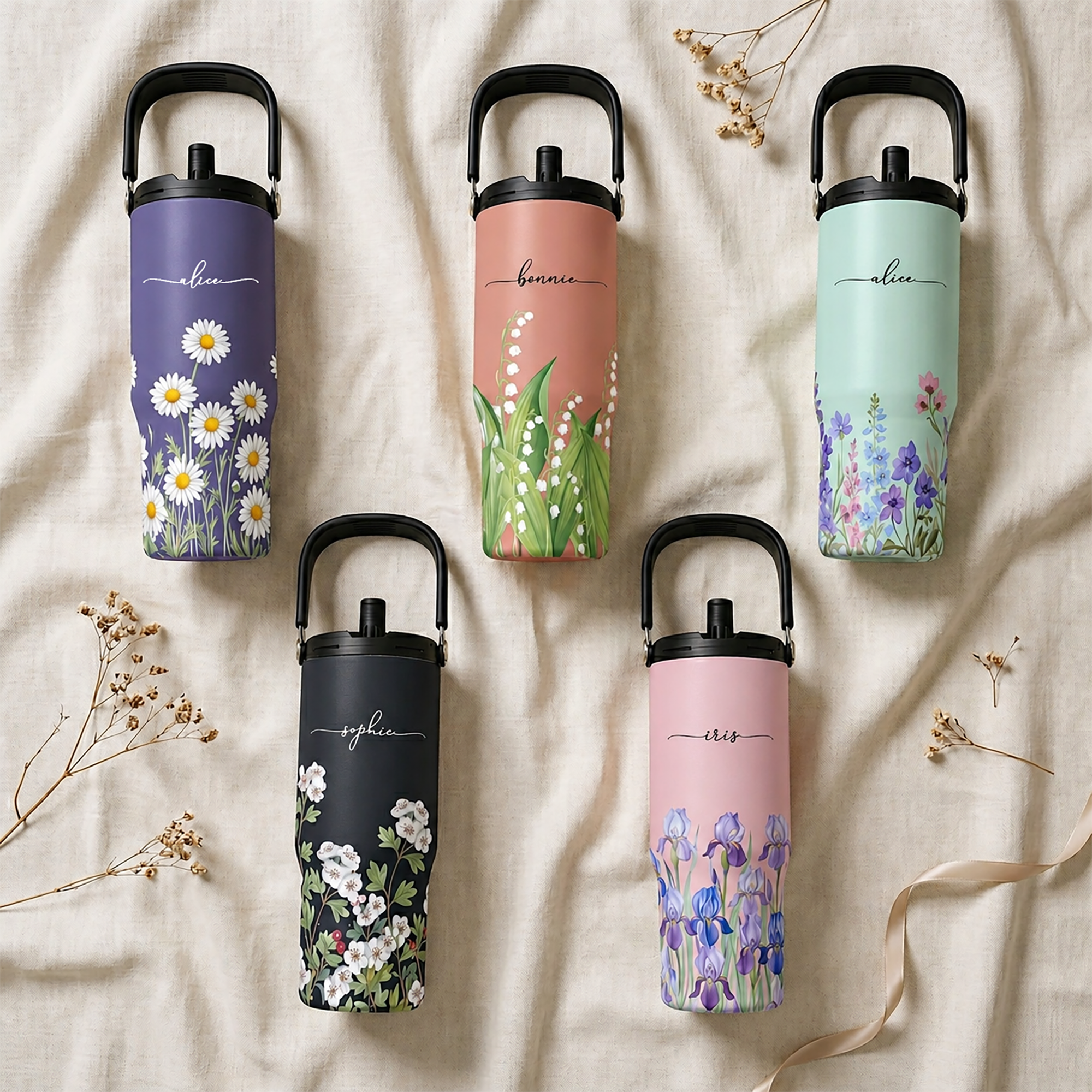 Custom Birth Flower & Name For Her, Coworkers, Friends, Teacher - Personalized 30oz Tumbler