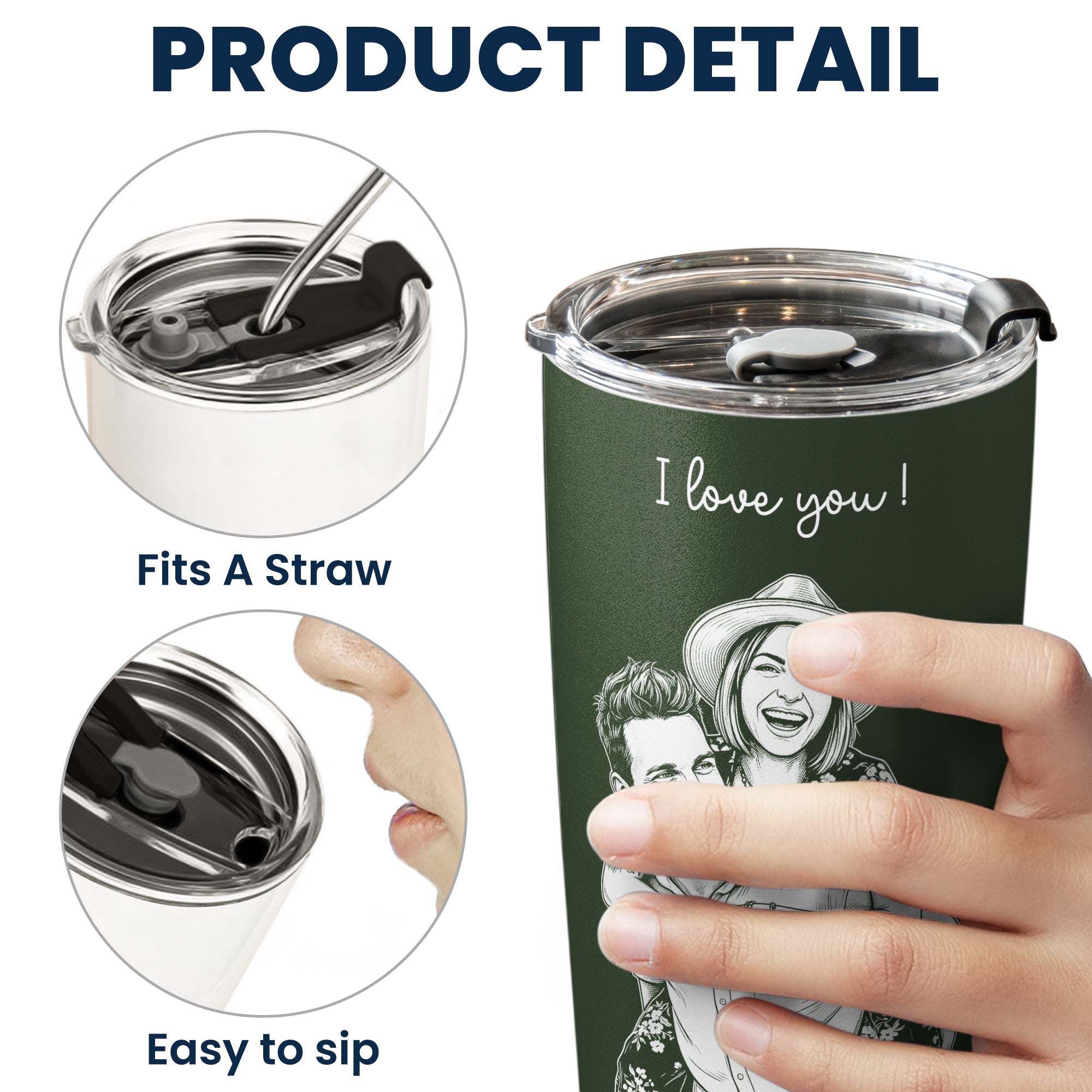 Custom Couple Photo Sketch Line Art Anniversary Gift For Him, Her - Personalized Tumbler Cup