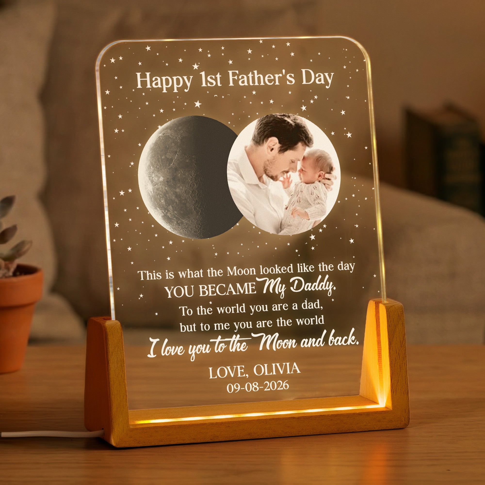 Custom Photo & Moon Phase Our 1st Father's Day Together - Personalized Night Light