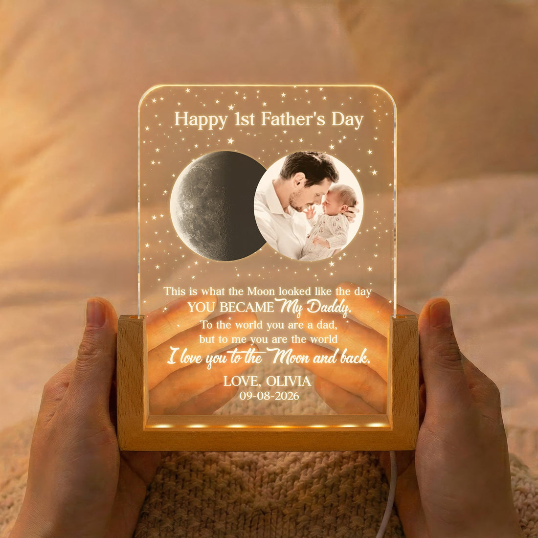 Custom Photo & Moon Phase Our 1st Father's Day Together - Personalized Night Light