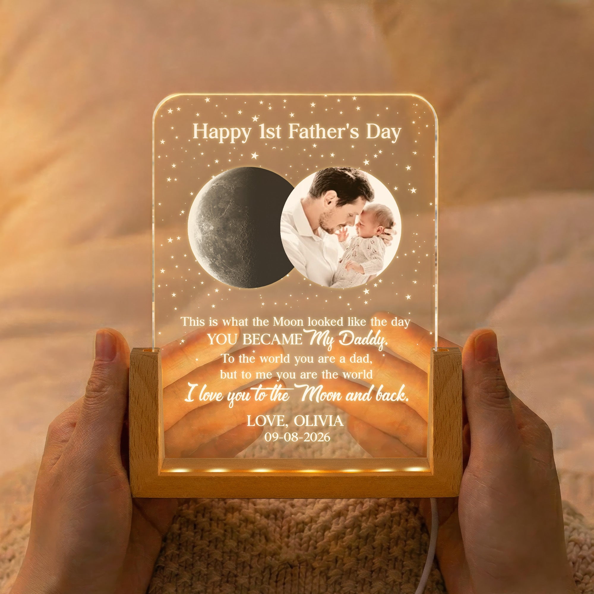 Custom Photo & Moon Phase Our 1st Father's Day Together - Personalized Night Light