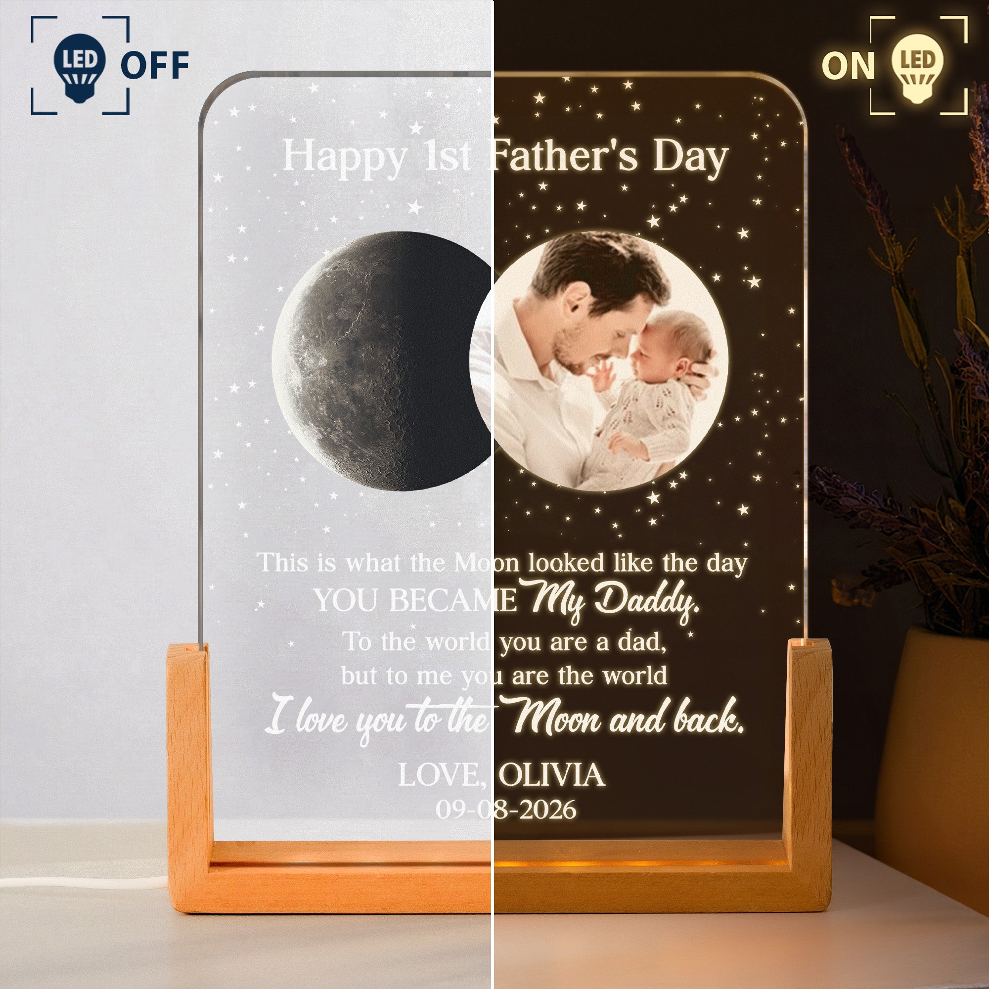 Custom Photo & Moon Phase Our 1st Father's Day Together - Personalized Night Light