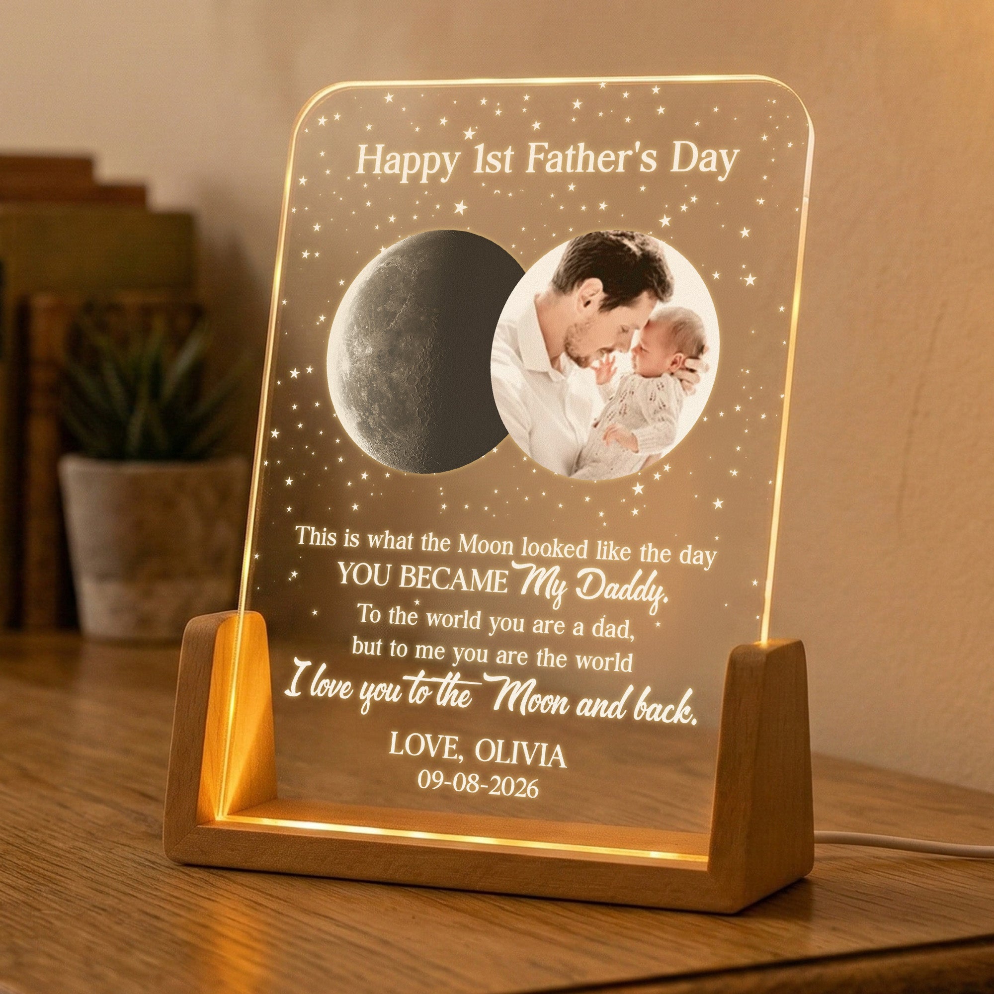 Custom Photo & Moon Phase Our 1st Father's Day Together - Personalized Night Light