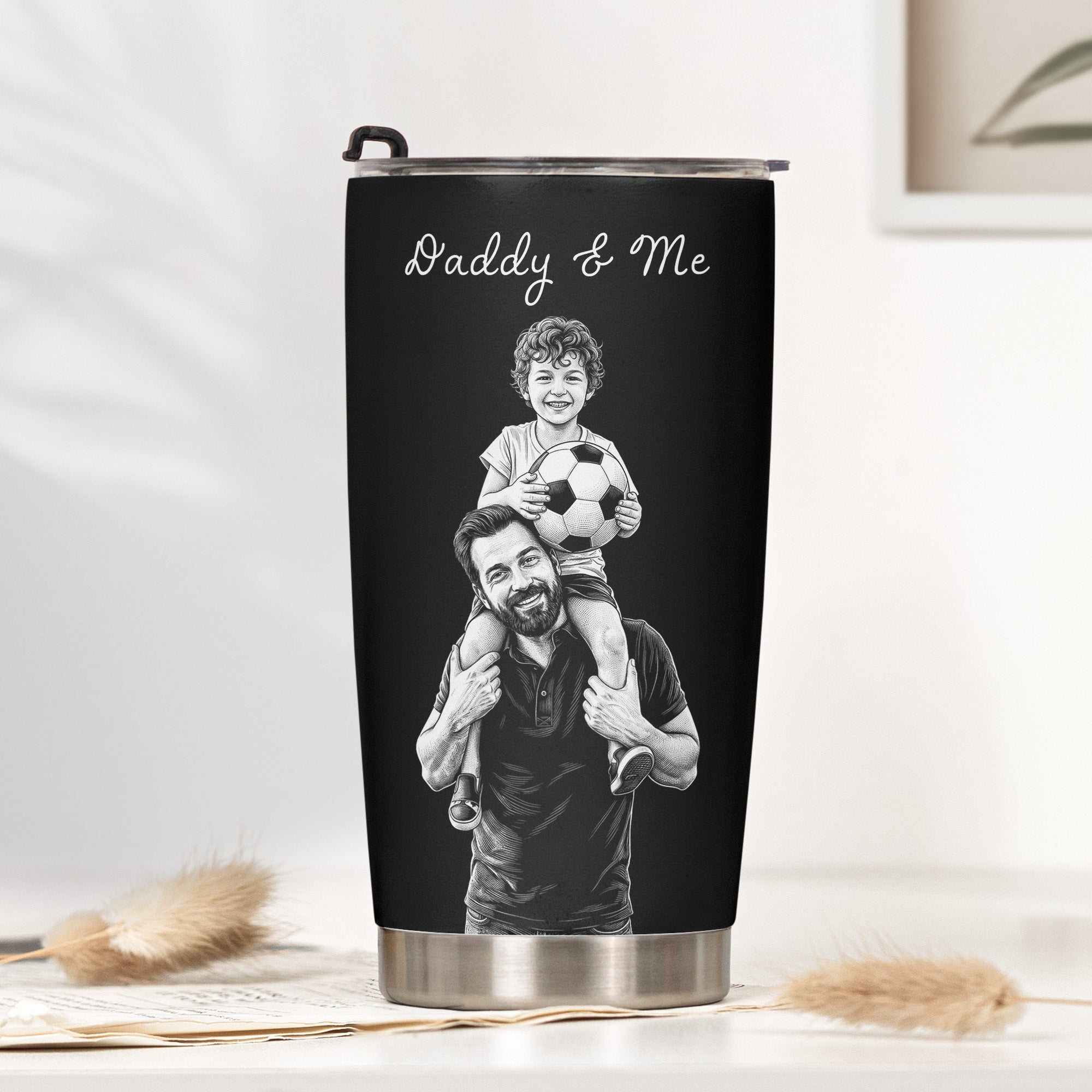 Custom Photo Sketch Art Father's Day Gift For Dad, Husband, Grandpa - Personalized Tumbler Cup