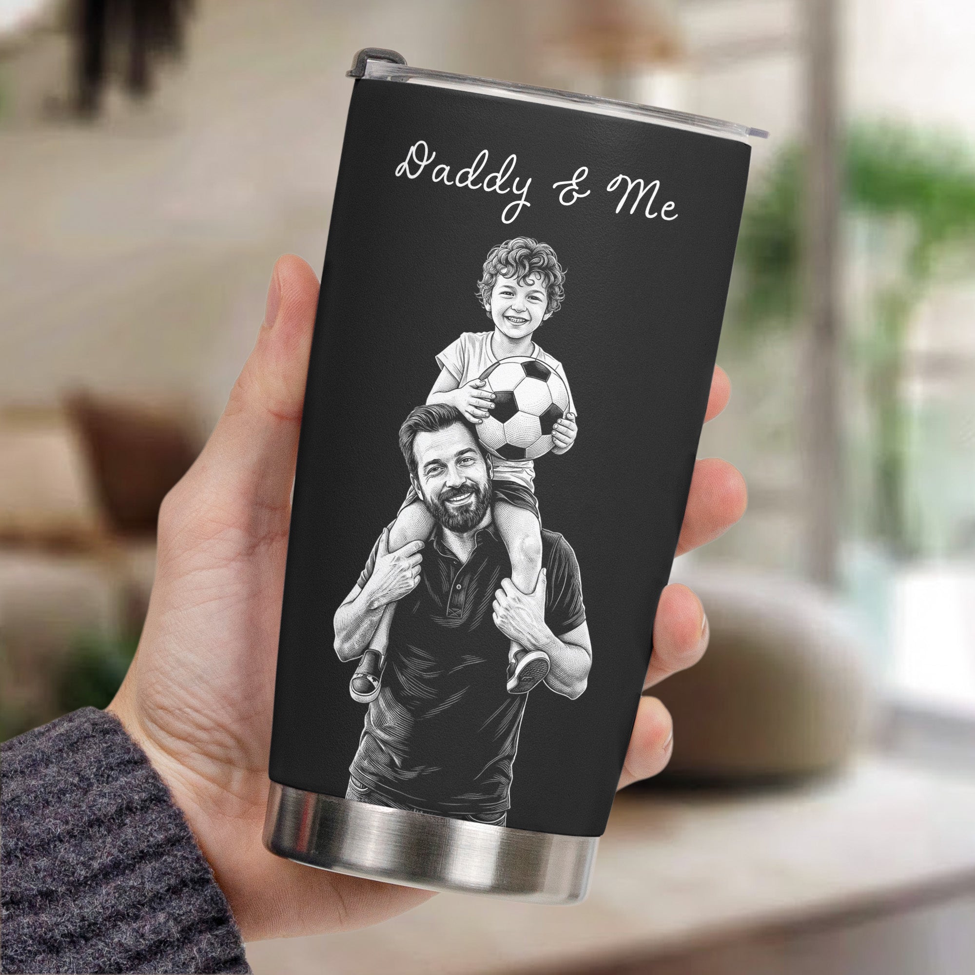 Custom Photo Sketch Art Father's Day Gift For Dad, Husband, Grandpa - Personalized Tumbler Cup