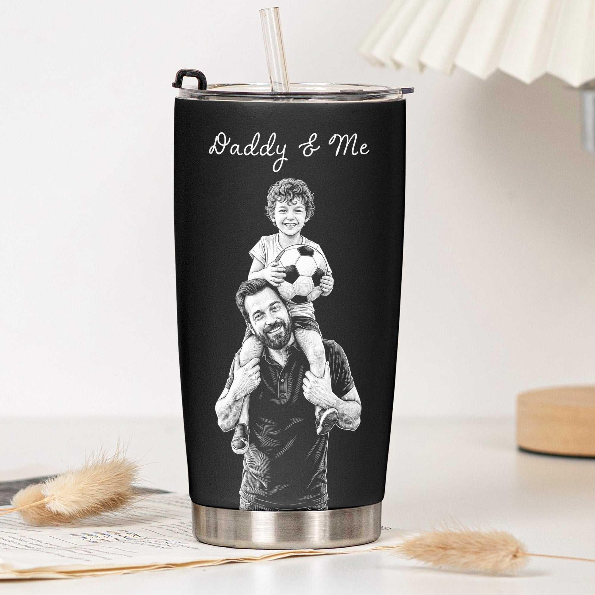 Custom Photo Sketch Art Father's Day Gift For Dad, Husband, Grandpa - Personalized Tumbler Cup