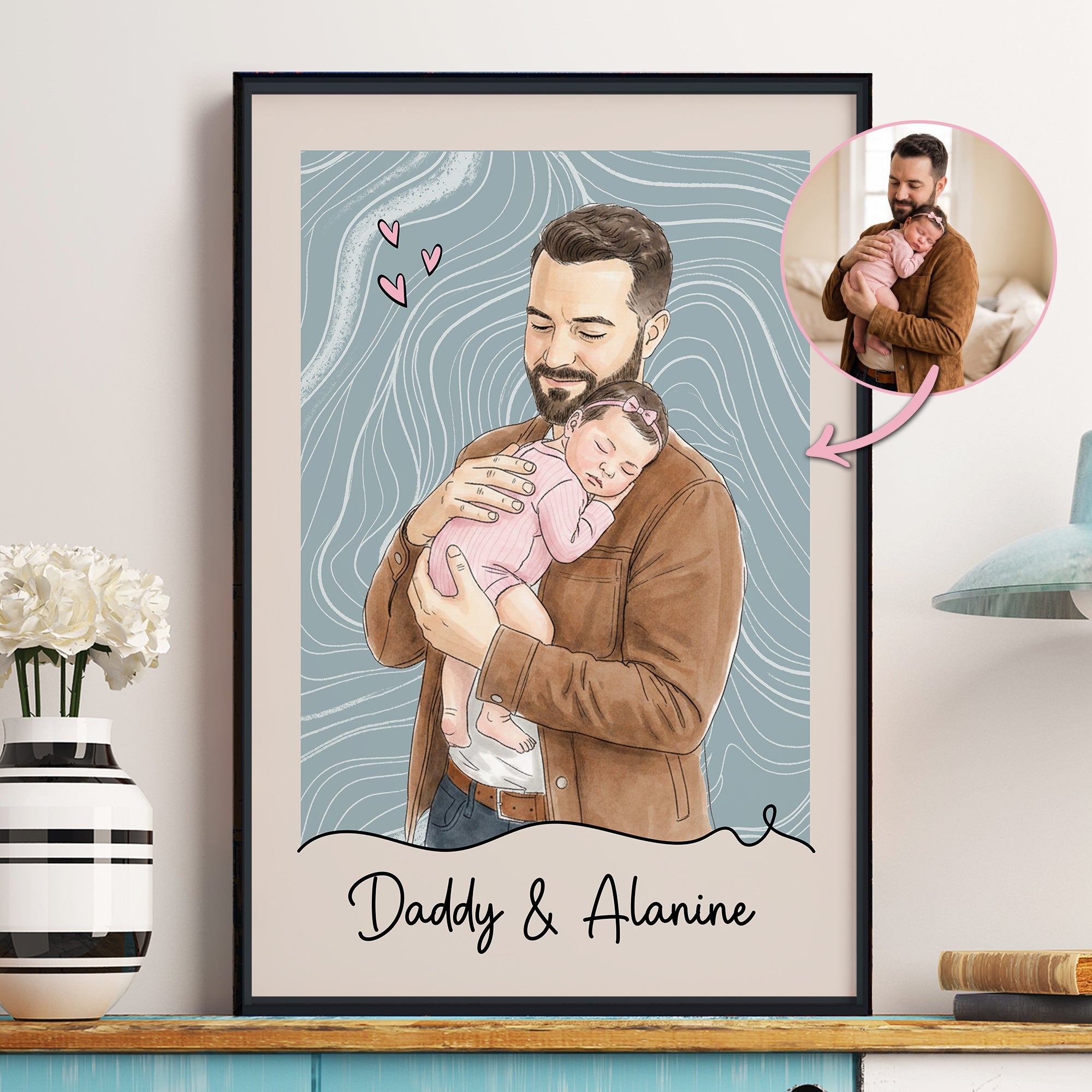 Custom Photo Watercolor Father's Day Gift For Husband, New Dad Gift - Personalized Poster