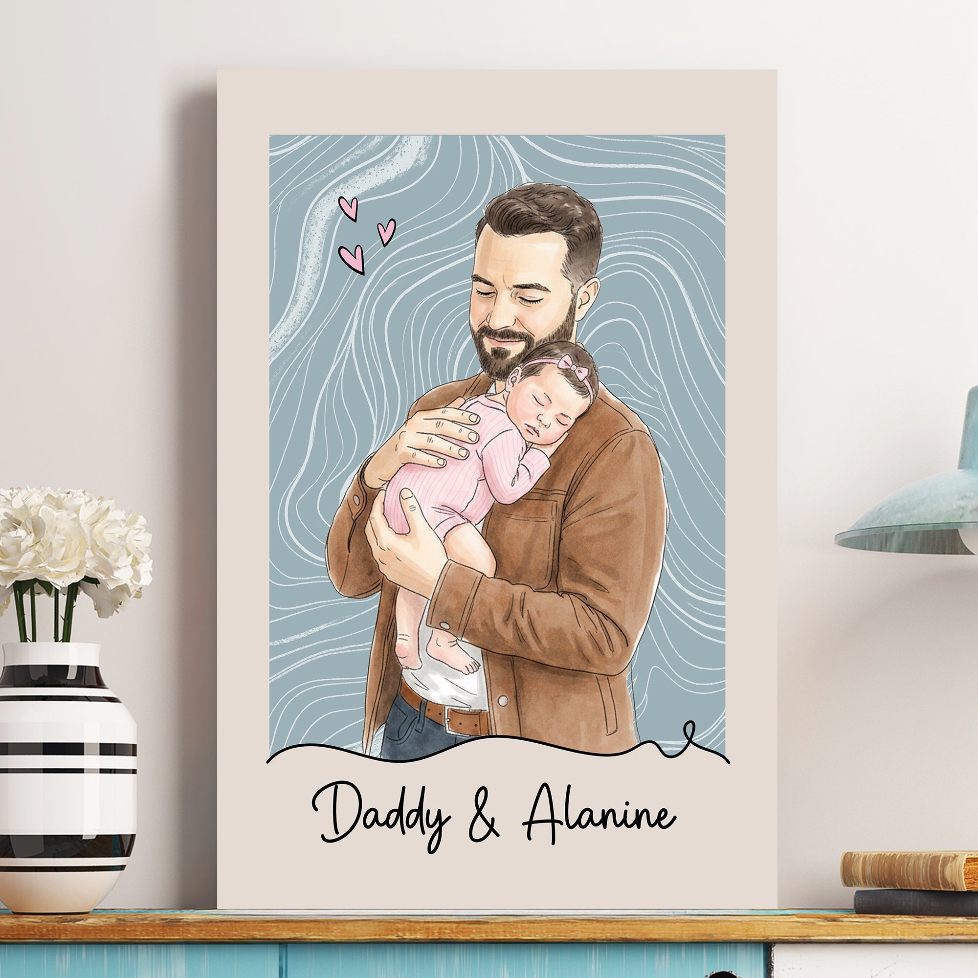 Custom Photo Watercolor Father's Day Gift For Husband, New Dad Gift - Personalized Poster