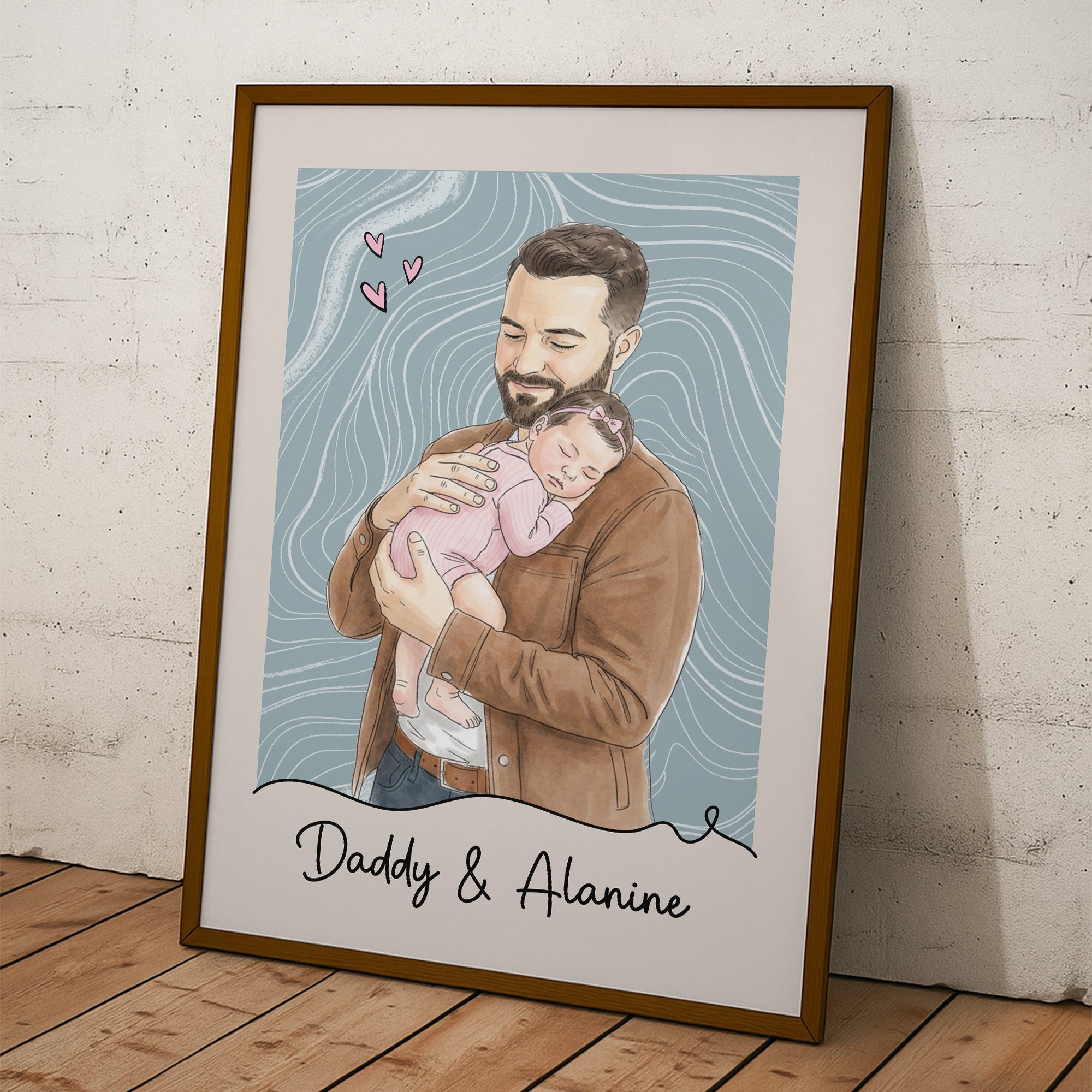 Custom Photo Watercolor Father's Day Gift For Husband, New Dad Gift - Personalized Poster