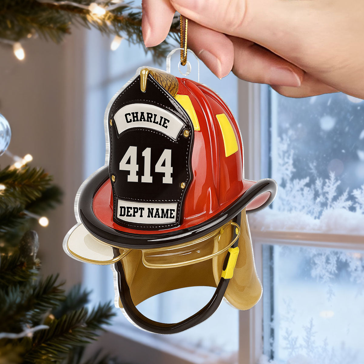 3D Effect Firefighter Helmet - Personalized Acrylic Ornament- Gift For Firefighter