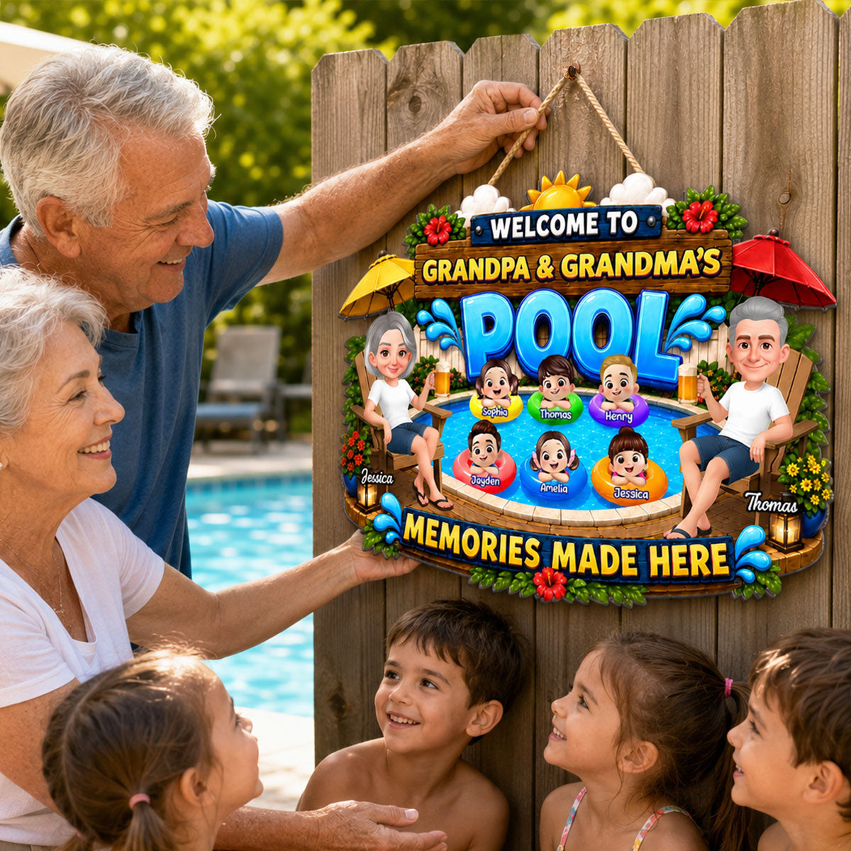 Welcome To Grandma Grandpa Pool Summer - Personalized Wood Sign - Gift For Grandparents, Summer Decoration