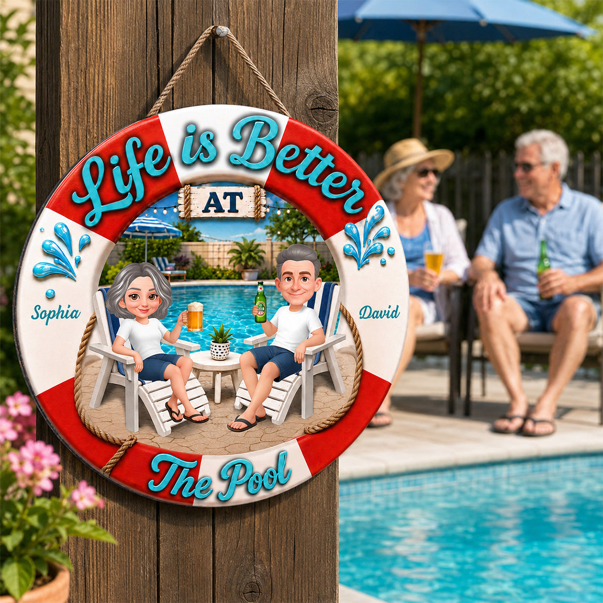 Life Is Better At The Pool 2D Flat - Personalized Wood Sign