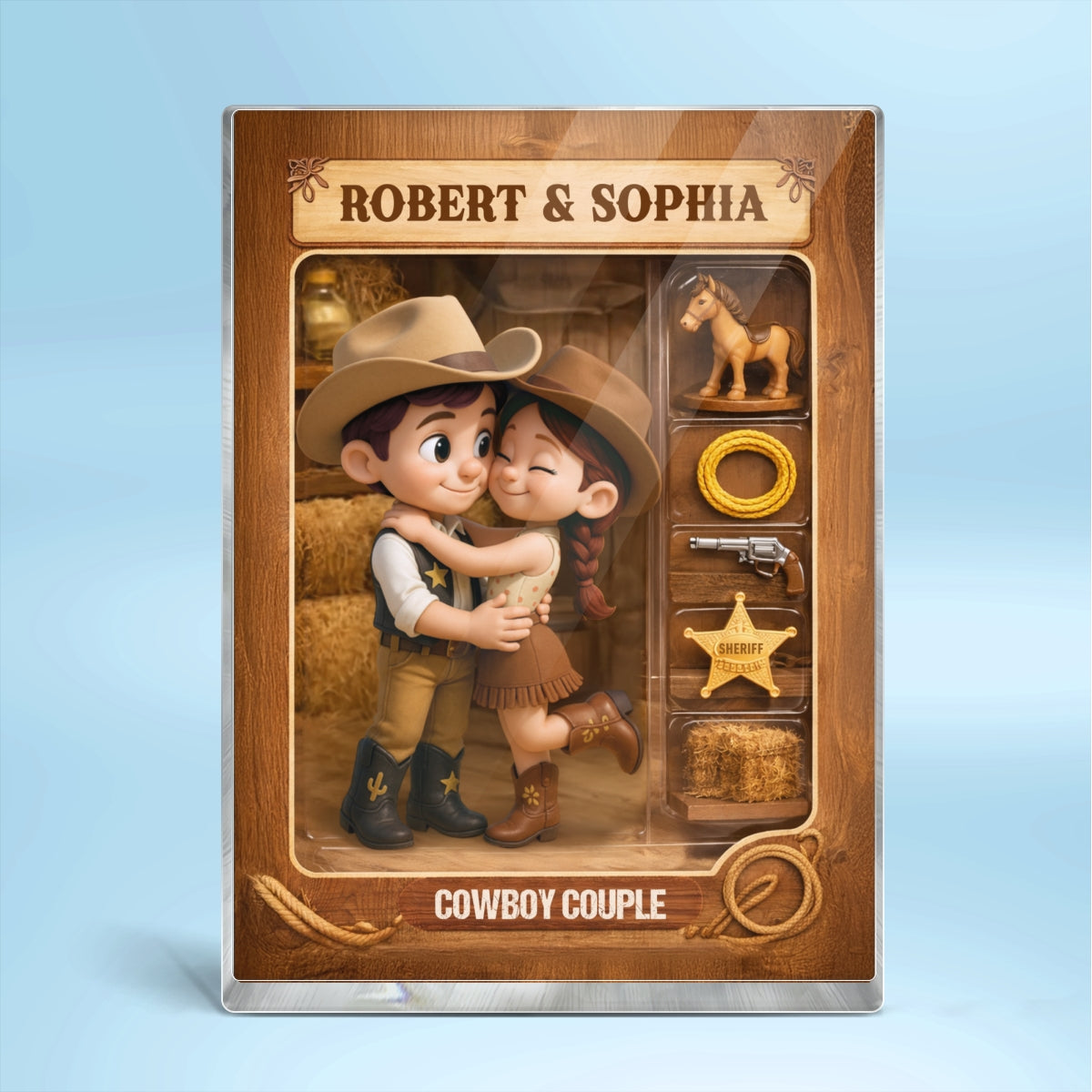 Countryside Couple Cowboy Cowgirl Action Figure - Personalized Acrylic Block Plaque - Anniversary, Valentine's Day Gift, Gift For Him, Gift For Her