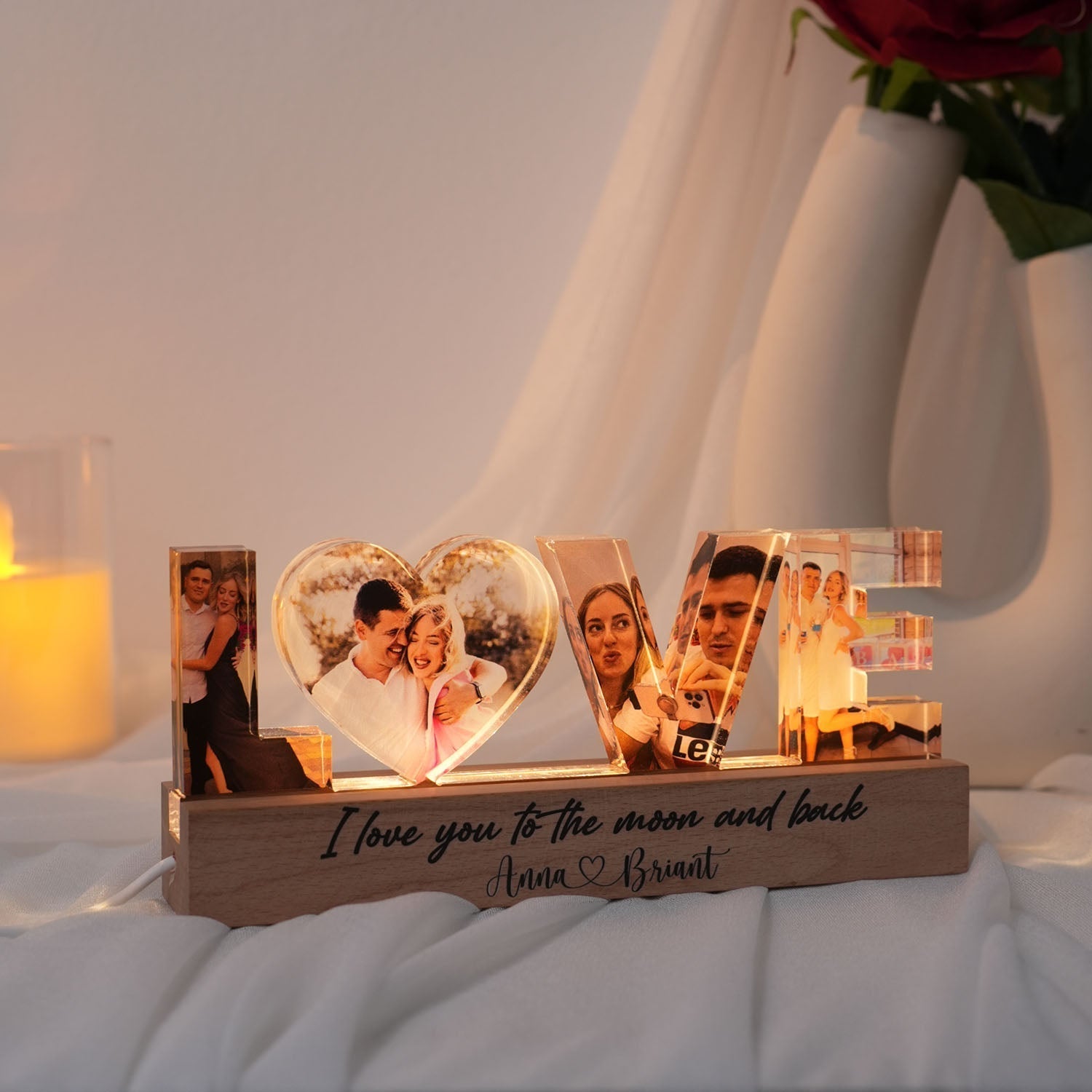Personalized Couple Photo Collage Night Light, Custom Valentines Day Gift, Gift for Couple